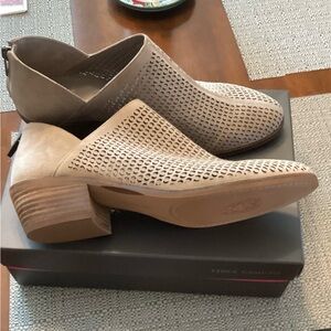 Vince Camuto Tan Perforated Mules with Chunky Heel